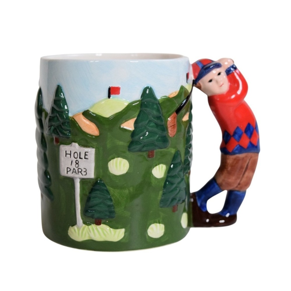 Vintage 90s Galerie 3D Golf Mug Golfer Handle Hole 18 Par 3 Ceramic Coffee Cup